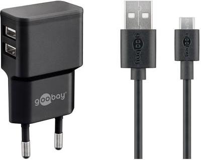 Goobay Micro USB Dual Lapeset 2.4 A, Black, 1 M Alimentatore con socket USB 2x e cavo USB micro (44984)