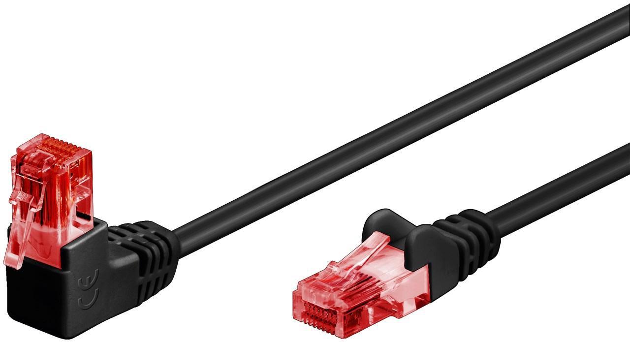 Goobay 51515 cavo di rete Nero 1 m Cat6 U/UTP [UTP] (PATCH CABLE UTP 1M CAT6 - ANGLED ONE SIDE BLACK)