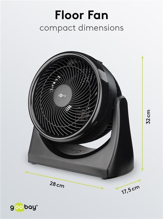 Ventilatore da pavimento 9 pollici nero 28x30x17 cm 30 W