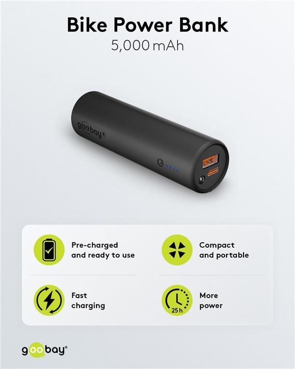 Goobay 60656 batteria portatile Ioni di Litio 5000 mAh Nero (Goobay Powerbank PD for Bicycle 5000 mAh - Black)