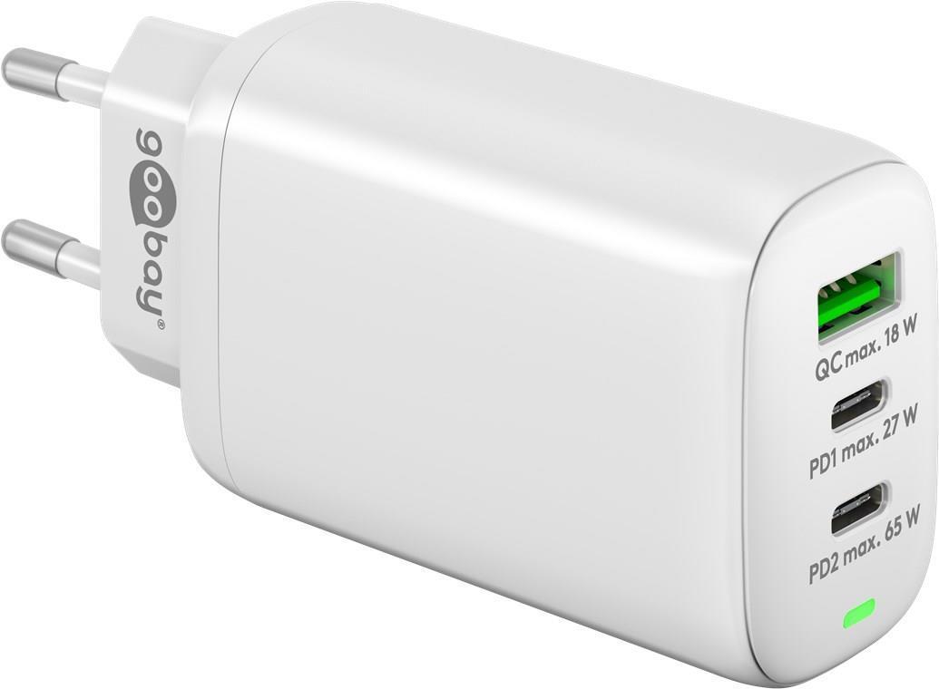 Caricabatterie rapido multiporta USB-C PD (65 W) a 3 porte bianco - adattatore con 2 porte USB-C PD (Power Delive