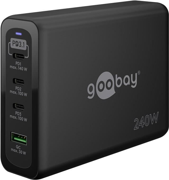 Caricabatterie rapido multiporta USB-C PD GaN (240 W) nero nero nero - 3 porte USB-C (Power Delivery) e 1 porta USB-A