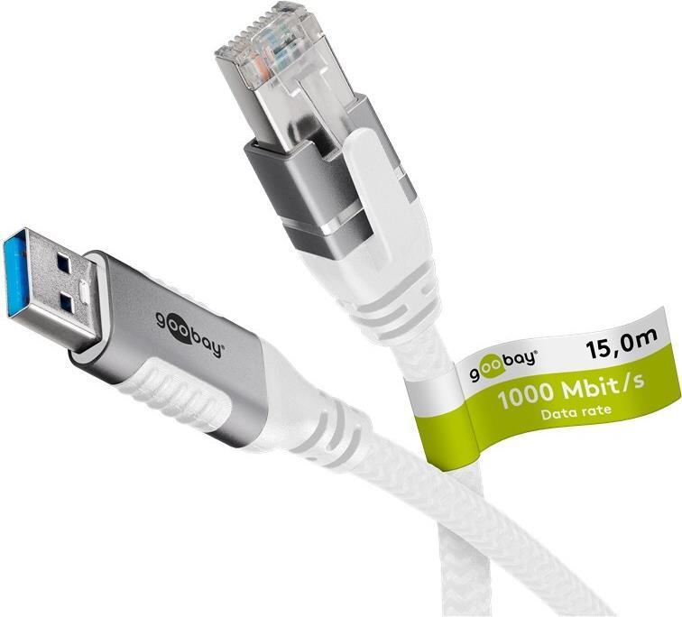 Goobay 74164 - Cavo di rete di rete USB 3.0 Tipo A Ethernet Gigabit 15 M - Scheda di rete - 1.000 Mbps (74164)