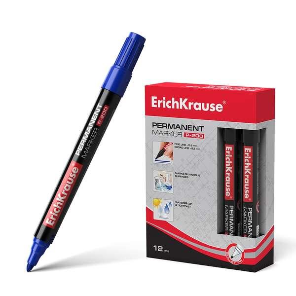 Pennarello permanente Erichkrause P-200 - Punta morbida - Resistente a tutta l'acqua e ai raggi UV - Colore blu