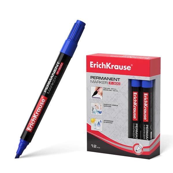 Pennarello Permanente Erichkrause P-300 - Punta del Cuoio Capelluto - Resistente a tutta l'acqua e ai raggi UV - Colore blu