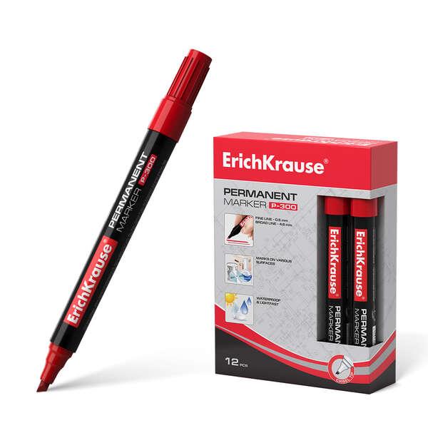 Pennarello Permanente Erichkrause P-300 - Punta del Cuoio Capelluto - Resistente a tutta l'acqua e ai raggi UV - Colore Rosso