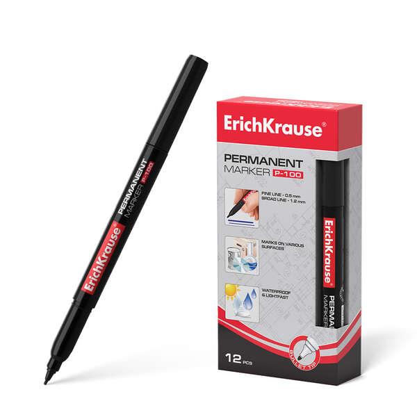 Pennarello Permanente Erichkrause P-100 - Punta Fine da 0,5 a 1,2 mm - Resistente a tutta l'acqua e ai raggi UV - Colore Nero