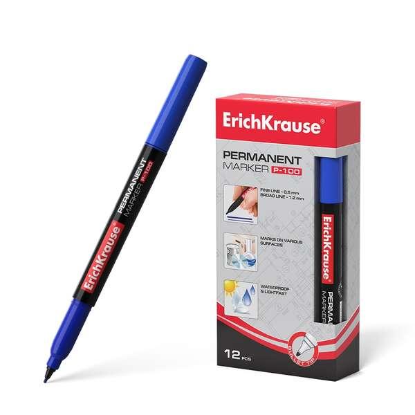 Pennarello permanente Erichkrause P-100 - Punta fine resistente ai danni - Inchiostro a base di alcool - Colore blu