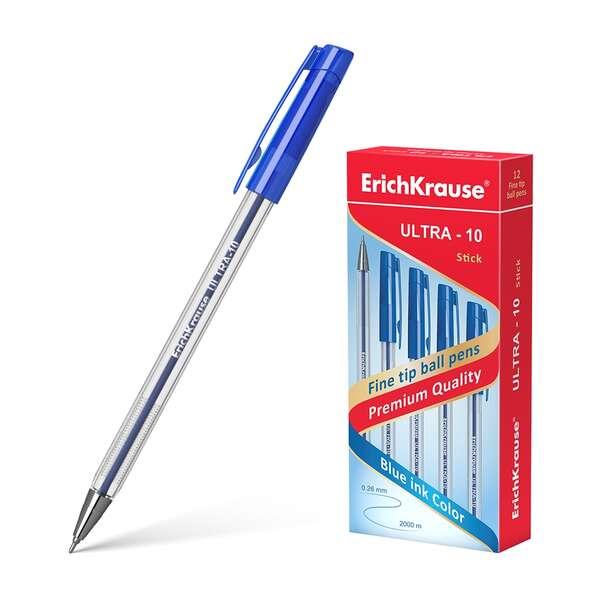 Penna a sfera Erichkrause Ultra-10 - Punta in metallo ad ago - Corpo esagonale trasparente - Inchiostro a bassa viscosit - Col