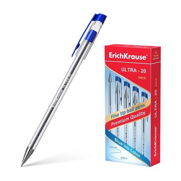 Penna a sfera Erichkrause Ultra-20 - Tip in metallo ad ago - Corpo rotondo trasparente con imputtura - Inchiostro a lowa viscos