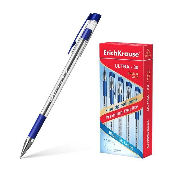 Penna a sfera Erichkrause Ultra-30 - Ricaricabile con punta fine - Corpo trasparente con gomma sfida - Inchiostro ad asciugatur