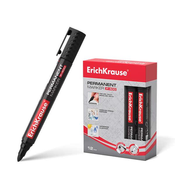 Pennarello permanente Erichkrause P-400 - Punta affilata - Resistente alla superficie - Colore nero