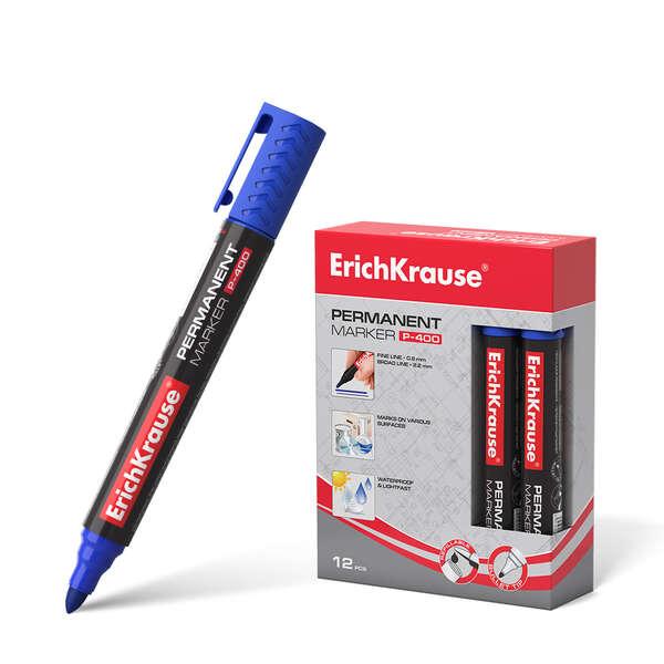 Pennarello permanente Erichkrause P-400 - Punta piatta - Resistente alla superficie - Colore blu