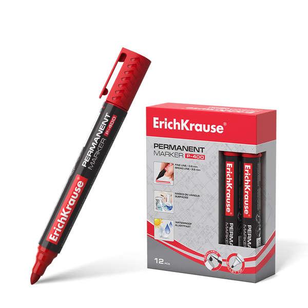 Pennarello permanente Erichkrause P-400 - Punta smussata - Resistente a superfici molteplici - Colore rosso