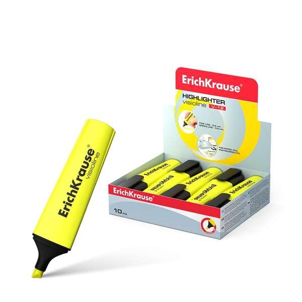 Erichkrause Visioline V-12 - Pennarello per testo con punta a scalpello - Inchiostro fluorescent a base d'aqua - Colore giallo