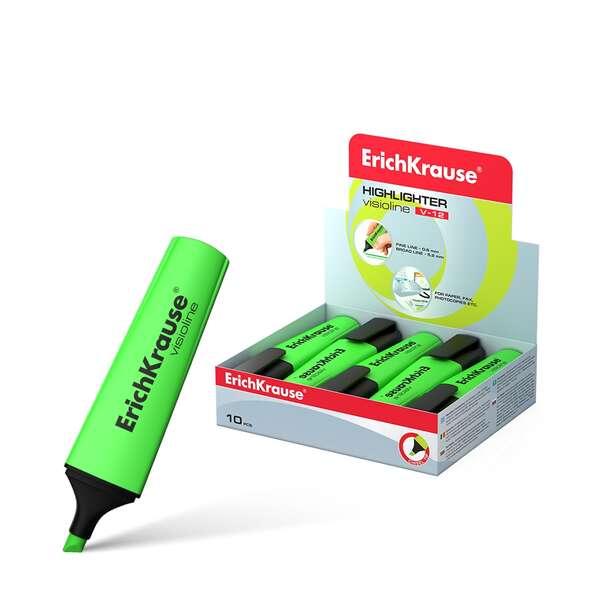 Erichkrause Visioline V-12 - Pennarello per testo con punta a bisturi - Inchiostro fluorescente a base d'acqua - Colore verde