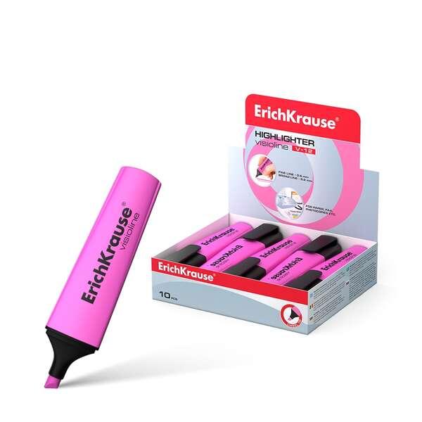Erichkrause Visioline V-12 - Pennarello per testo con punta bisturi - Inchiostro fluorescente a base acqua - Colore rosa