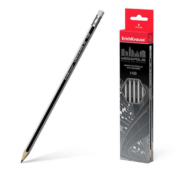 Erichkrause Lapiz di grafite esagonale con gomma megapolis hb - legno selezionato - elevata resistenza all'impatto - facile fac