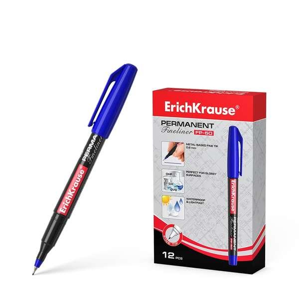 Pennarello indelebile Erichkrause Fp-50 - Punta fine da 06 mm - Resistente alla luce e all'acqua - Colore blu