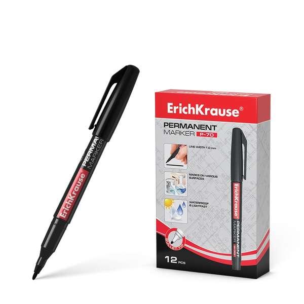 Pennarello permanente Erichkrause P-70 - Punta spessa 1,0 mm - Resistente a tutta l'acqua e alla luce - Colore nero