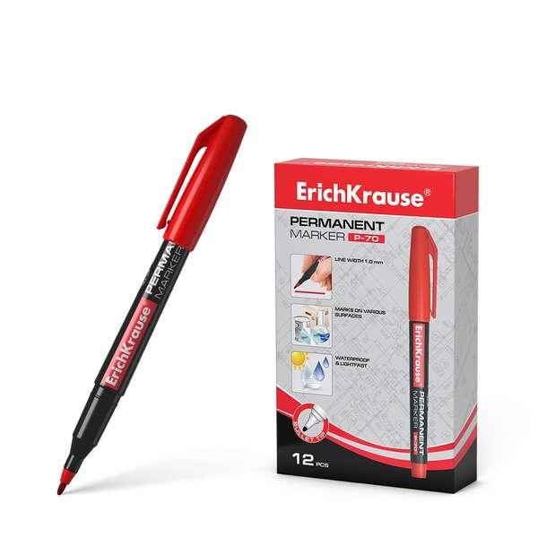 Pennarello Permanente Erichkrause P-70 - Punta spessa 10 mm - Resistente a tutta l'acqua e alla luce - Colore rosso