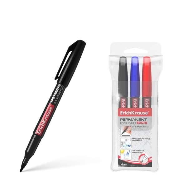 Erichkrause Confezione da 3 indelebili pennarelli P-70 - Punta spessore 1,0 mm - Impermeabile e resistente a tutta la luce - Ne