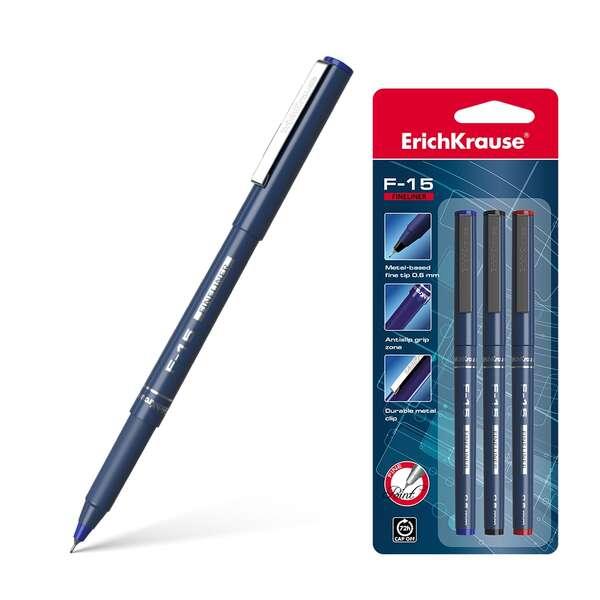 Erichkrause Pacchetto di 3 Boligrafi F -15 - Scherma fine di 06 mm - inchiostro in colori blu, nero e rosso - colore del corpo