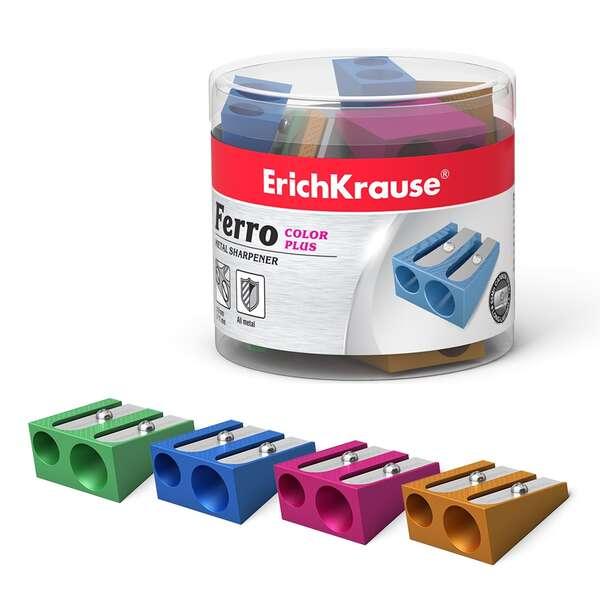 Erichkrause Ferro Color Plus - Temperamatite doppia in alluminio - Manico ergonomico - Diametro 8 mm e 11 mm - Colori assortiti