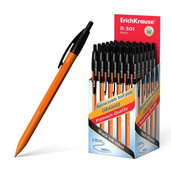 Penna automatica Erichkrause R-301 Orange Matic 07 - Corpo esogonale opaco - Impugnatura - Punta 07 mm - Inchiostro ad asciugat
