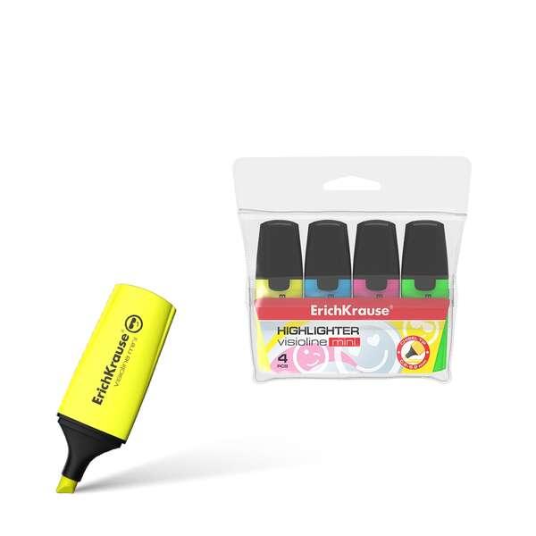 Erichkrause Visioline Mini Confezione da 4 Pennarelli - Formato Mini con Emoticon Divertente - Colori Giallo Verde Blu Rosa - F