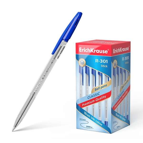Penna a sfera Erichkrause R-301 Classic Stick 1.0 - Corpo esagonale trasparente - Punta 1.0 mm - Asciugatura rapida inchiostro