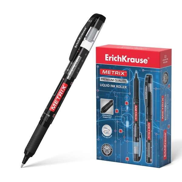 Erichkrause Metrix - Penna classica roller con inchiostro gel ad asciugatura rapida - Corpo in plastica leggera - Colore nero