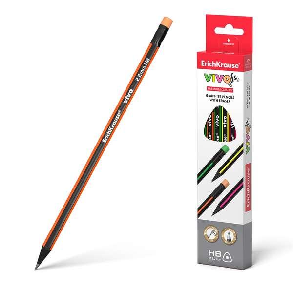 Erichkrause Vivo HB - Matita triangolare in graphite con gomma - Legno selezionato - Elevata resistenza agli urti - Facile da t