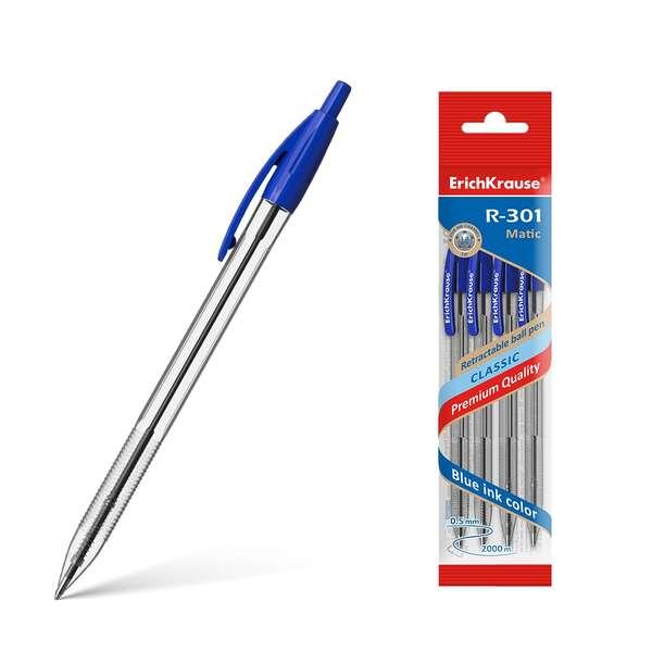 Erichkrause Confezione de 4 penne a sfera automatiche R-301 Classic Matic Punta standard da 10 - 10 mm - Inchiostro ad asciugat