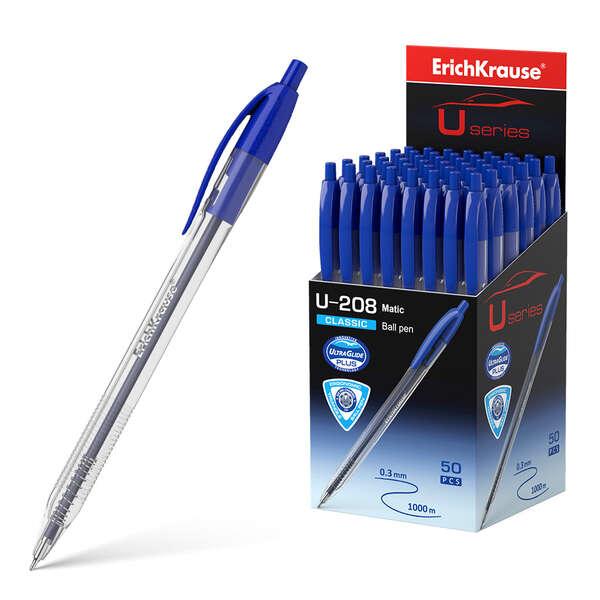 Penna automatica Erichkrause U-208 Classic Matic - Tecnologia Ultra Glide - Corpo trasparente con impurit - Colore blu