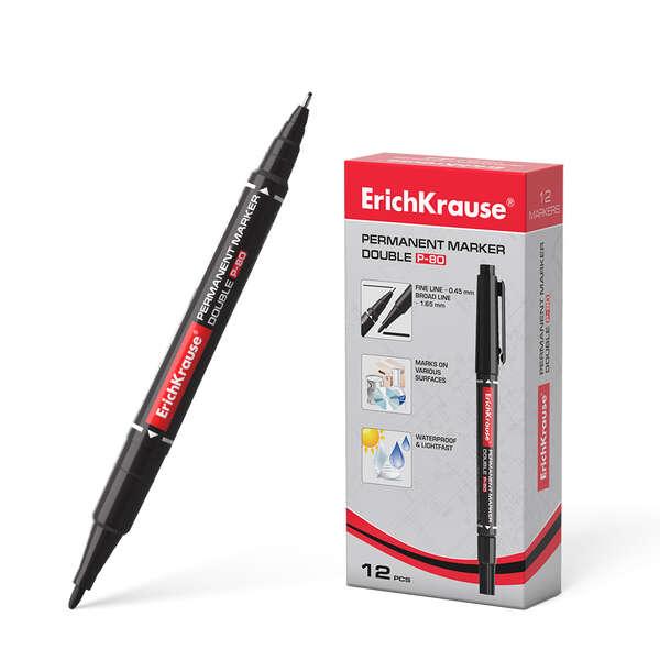 Erichkrause Double P-80 Pennarello permanente fronte-retro - Universale e Fineliner 2 in 1 - A base alcolica, resistente all'ac