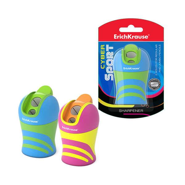 Temperamatite Erichkrause Cyber Sport - Due Fori da 8 mm e 11 mm - Contenitore per trucioli - Total Clean System - Colore Nero