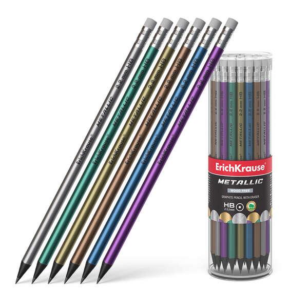 Matita in plastica grafite Erichkrause - Sezione rotatoria - Gomma - HB metallizzata - Colore metallizzato