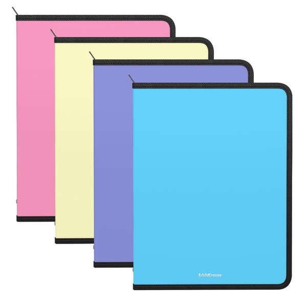 Erichkrause Confezione da 4 cartelle con cerniera pastello opaco - A4 - Colori assortiti