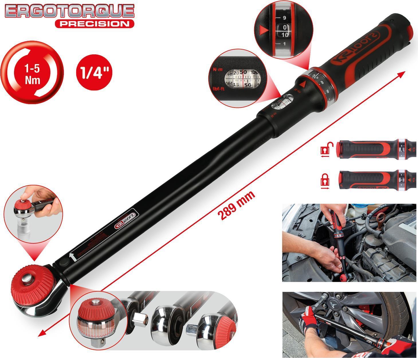 KS TOOLS Werkzeug-maschinen GmbH Chiave dinamometrica a cricchetto 1/4" ERGOTORQUEprecision con manopola rotante 1-5Nm (516.140