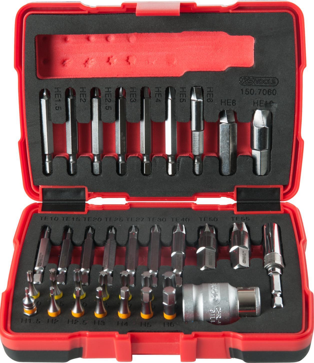 Strumenti KS Strumenti-Maschinen GmbH 1/4 " + 10 mm Torx e set di uscita a vite sexCcant interno, 34-pc. (150.7060)
