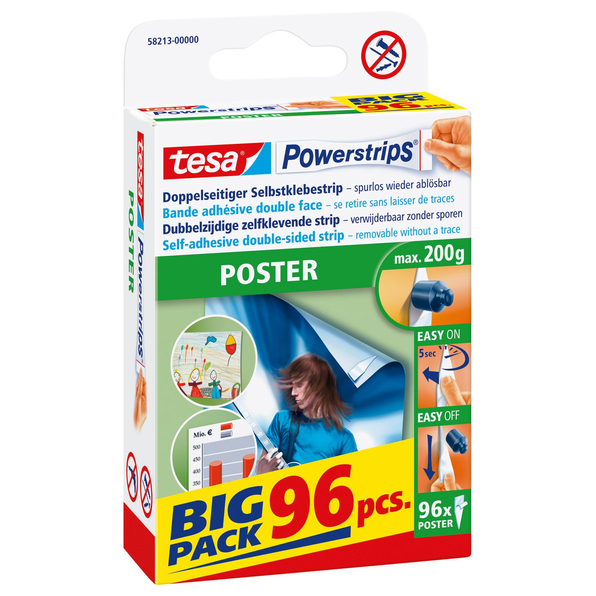 tesa Powerstrips POSTER forza di tenuta max. 02 kg facile da installare e rimuovere senza lasciare residui (58213-00000-02)