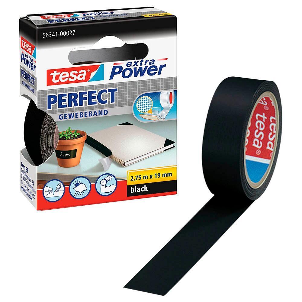 Nastro adesivo in tela tesa extra PowerPerfect plastificato 19 mm x 275 m nero - 56341-00027-03