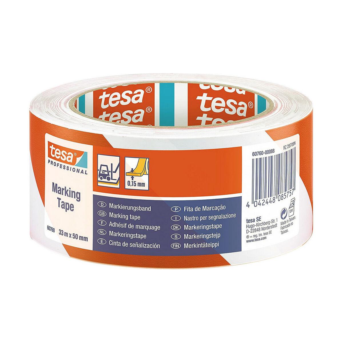 Nastro per segnalazioni in PVC tesa TesaflexÃ‚Â® 60760 rivestito gomma resina 50mmX33m rosso-bianco - 60760-00088-15