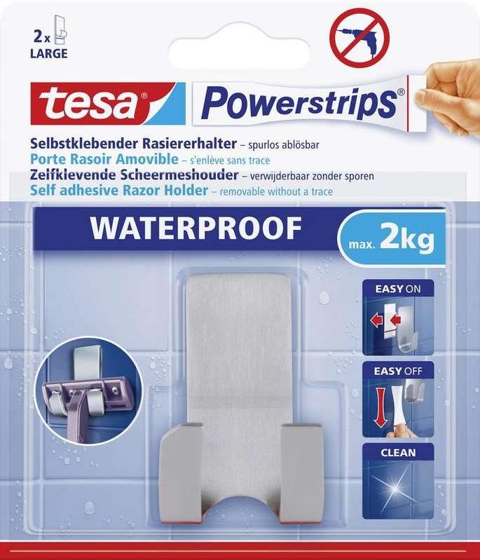 Tesa Powerstrips Porta rasoio "Wave" in acciaio impermeabile e inossidabile adatto per ambienti umidi (doccia/bagno),-1 pezzo (