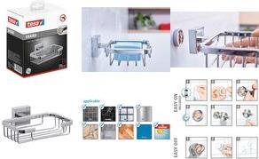 Tesa Basket Soap Ekkro, placcato Chrome, inclusa la soluzione quadrata della soluzione adesiva, arrugginito, fissaggio incollan