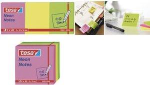 Note Tesa Neon Note adesive, 75 x 75 mm, 3-colorate nei colori 2 x rosa, giallo, verde, 80 fogli-6 pezzi (56004-00000-00)