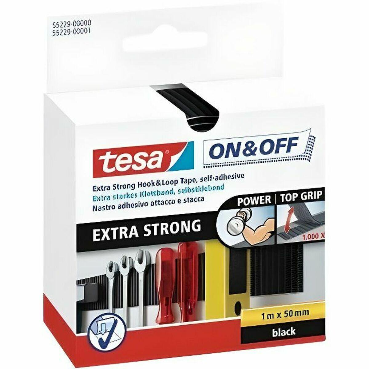 Nastro adesivo in tela tesa velcro On&Off universale autoadesivo extra forte nero 50 mm x 1 m - 55229-00000-02