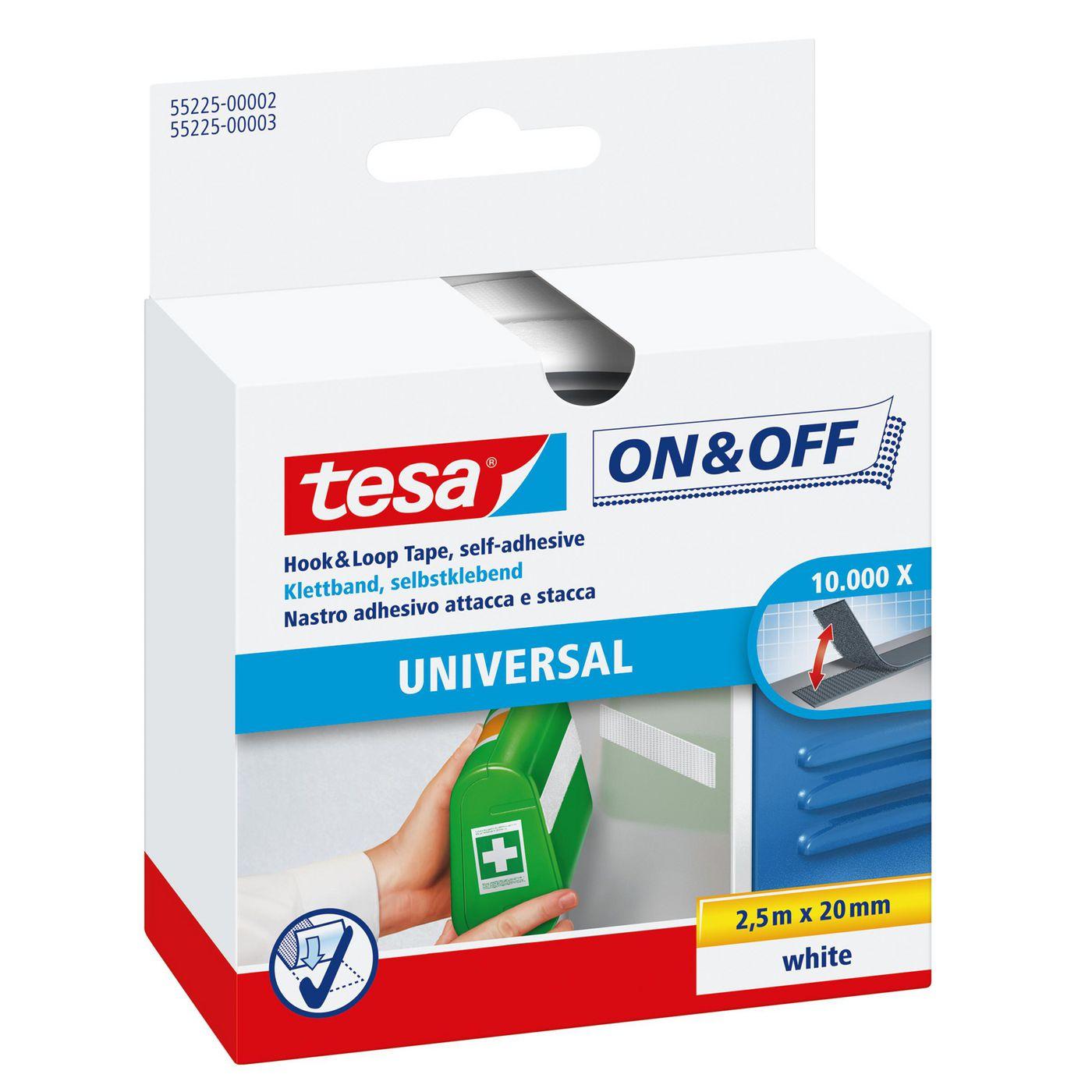 Nastro adesivo in tela tesa velcro On&Off universale autoadesivo bianco 20 mm x 25 m - 55225-00002-01