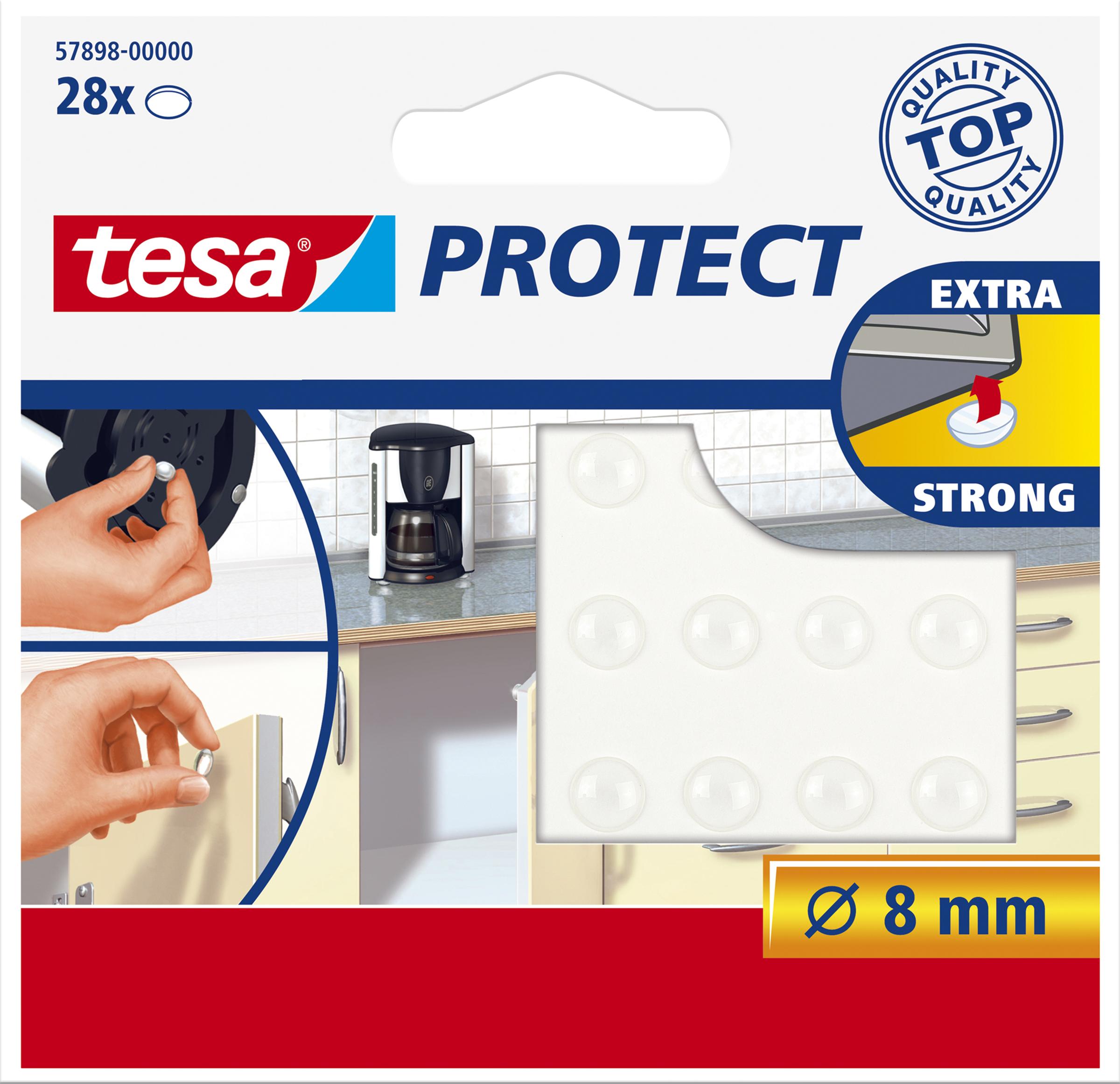 Tesa Protect Popper ridotto, rotondo, diametro: autoadesivo da 8 mm, trasparente, nella scatola pieghevole della gallina (57898